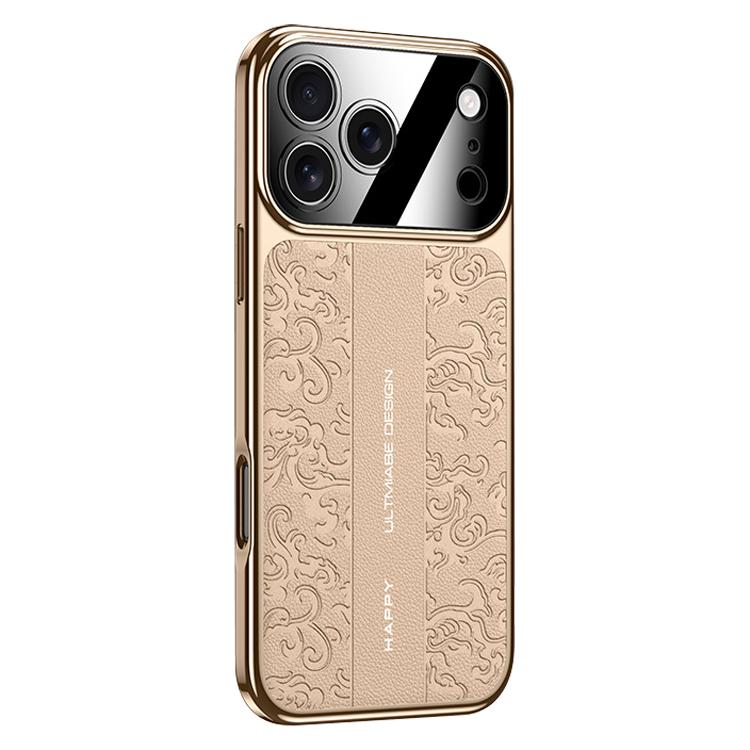 For iPhone 17 Pro Cloud Dragon Pattern Plain Leather PC Phone Case
