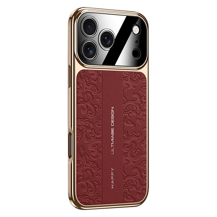 For iPhone 17 Pro Cloud Dragon Pattern Plain Leather PC Phone Case