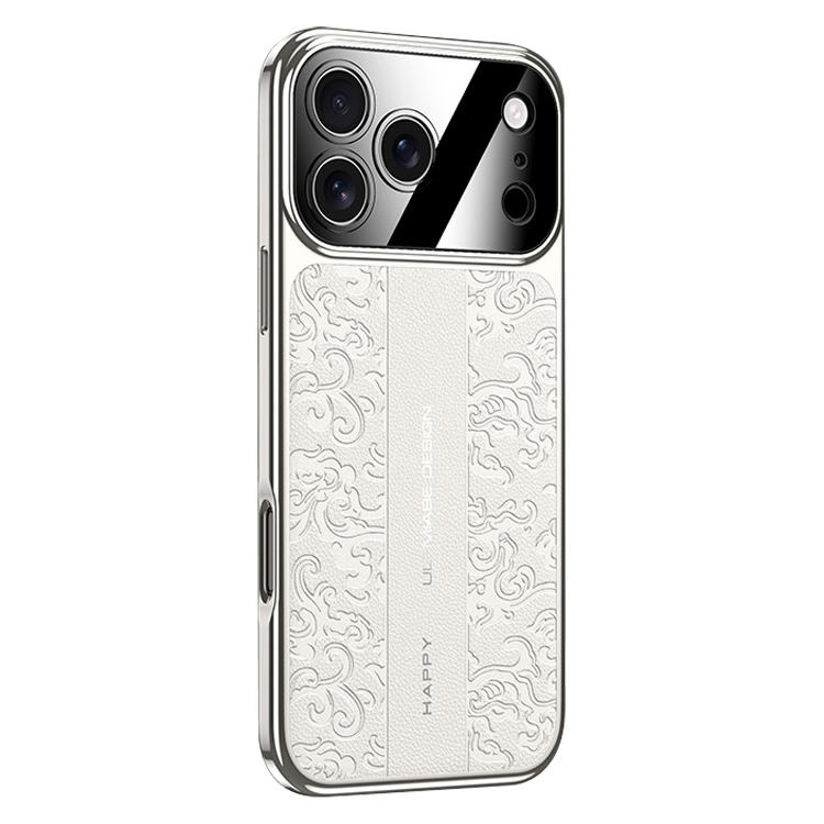 For iPhone 17 Pro Cloud Dragon Pattern Plain Leather PC Phone Case