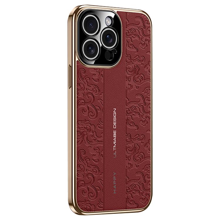 For iPhone 14 Pro Cloud Dragon Pattern Plain Leather PC Phone Case