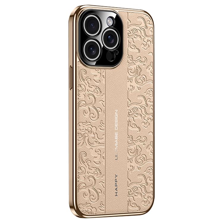 For iPhone 15 Pro Cloud Dragon Pattern Plain Leather PC Phone Case