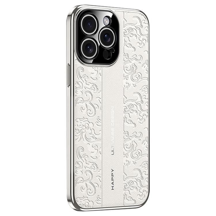 For iPhone 15 Pro Cloud Dragon Pattern Plain Leather PC Phone Case