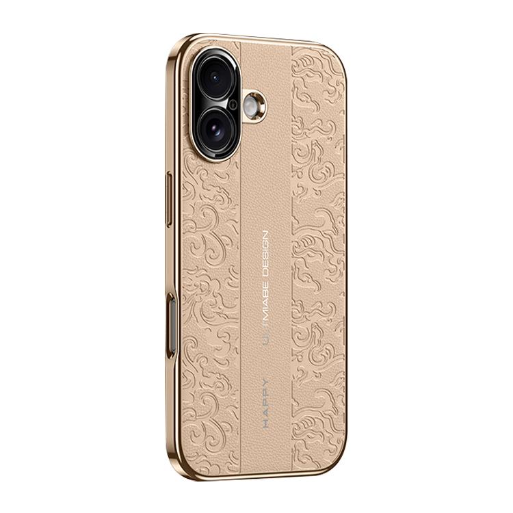 For iPhone 16 Cloud Dragon Pattern Plain Leather PC Phone Case