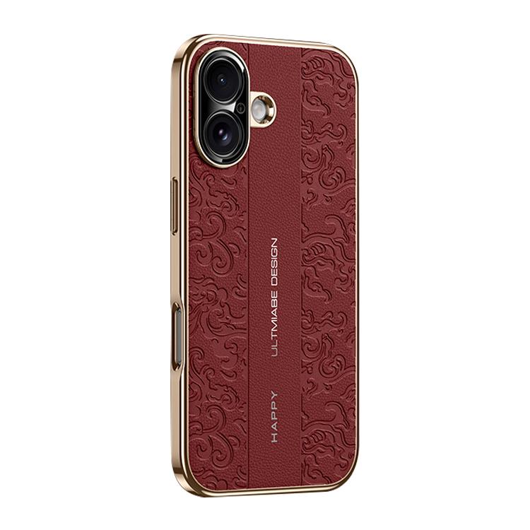 For iPhone 16 Cloud Dragon Pattern Plain Leather PC Phone Case