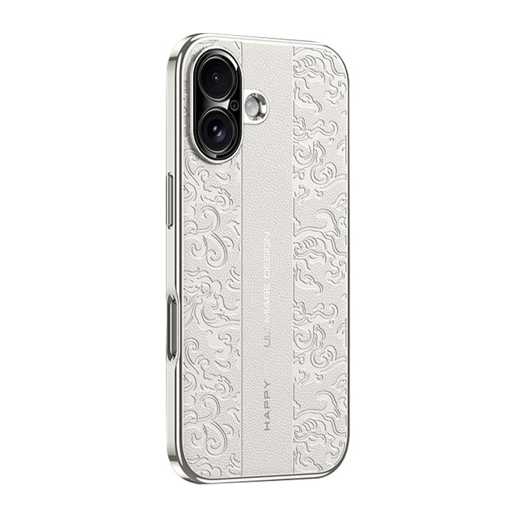 For iPhone 16 Cloud Dragon Pattern Plain Leather PC Phone Case