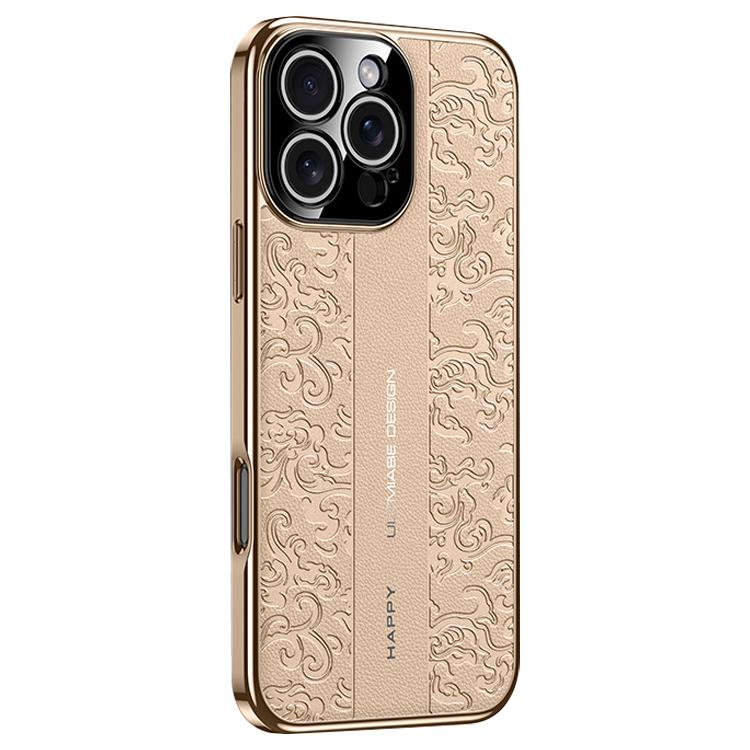 For iPhone 16 Pro Cloud Dragon Pattern Plain Leather PC Phone Case