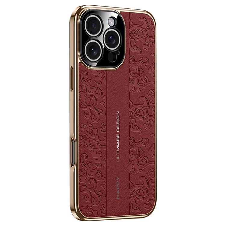 For iPhone 16 Pro Cloud Dragon Pattern Plain Leather PC Phone Case
