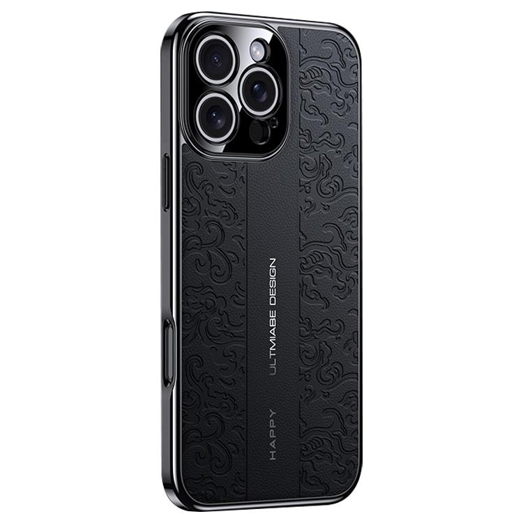 For iPhone 16 Pro Cloud Dragon Pattern Plain Leather PC Phone Case
