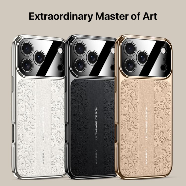 For iPhone 15 Pro Cloud Dragon Pattern Plain Leather PC Phone Case