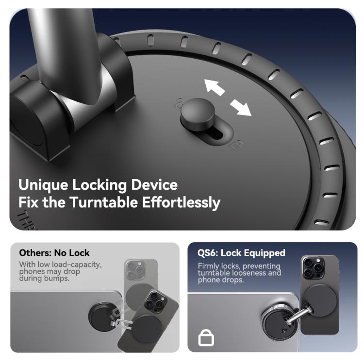 ROCK QS6 Upgraded Vacuum Suction Cup Magnetic Phone Car Holder - Black