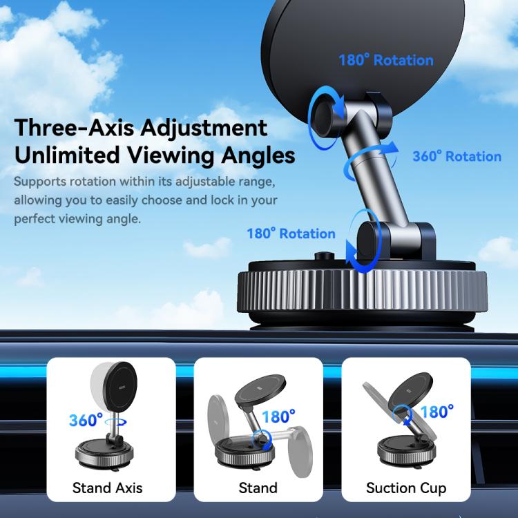 ROCK QS6 Upgraded Vacuum Suction Cup Magnetic Phone Car Holder - Black