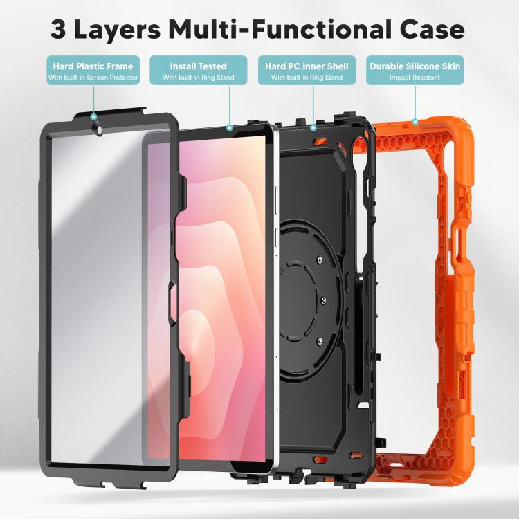 For Samsung Galaxy Tab S11 D Type Silicone Hybrid PC Tablet Case with Handle Holder