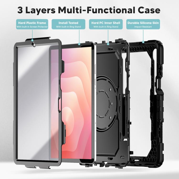 For Samsung Galaxy Tab S11 D Type Silicone Hybrid PC Tablet Case with Handle Holder
