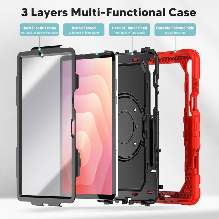 For Samsung Galaxy Tab S11 D Type Silicone Hybrid PC Tablet Case with Handle Holder