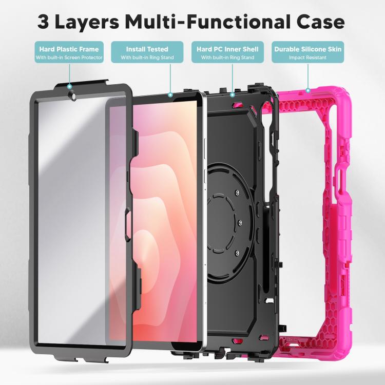 For Samsung Galaxy Tab S11 D Type Silicone Hybrid PC Tablet Case with Handle Holder