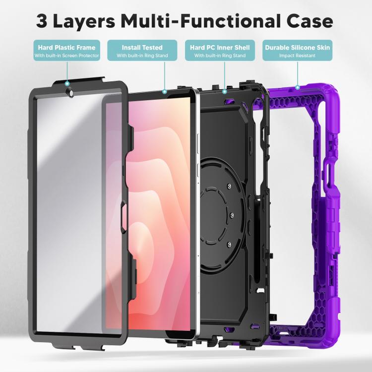 For Samsung Galaxy Tab S11 D Type Silicone Hybrid PC Tablet Case with Handle Holder
