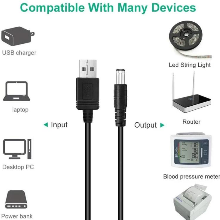 1.5m USB to DC5.5x2.1mm Male Power Cord with 10pcs Converter - Black