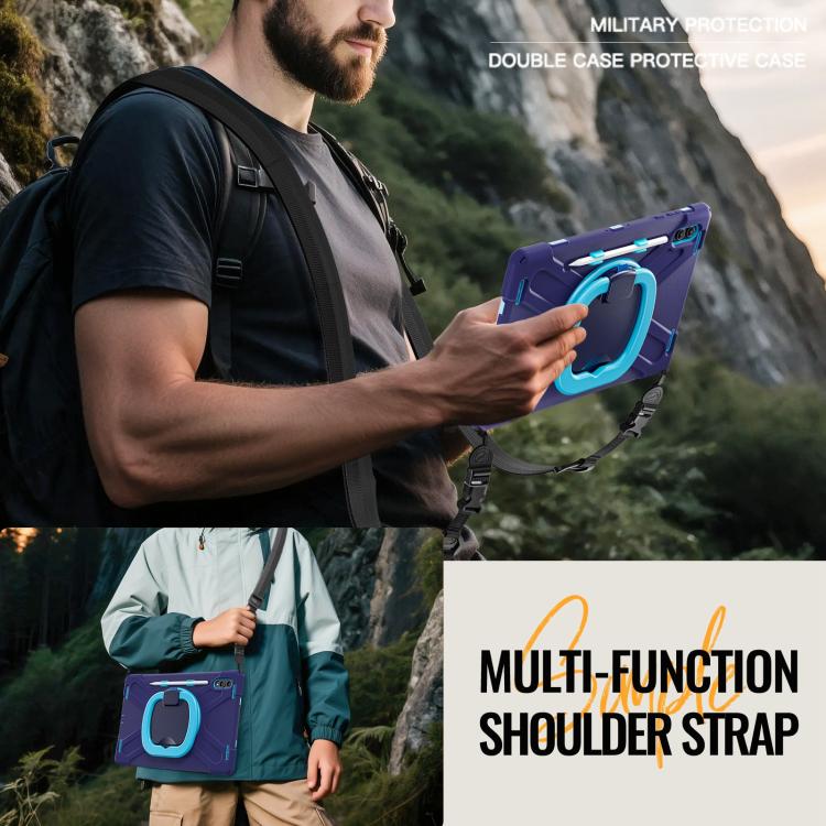 For Samsung Galaxy Tab S11 Ultra Silicone Hybrid PC Tablet Case with Holder & Shoulder Strap