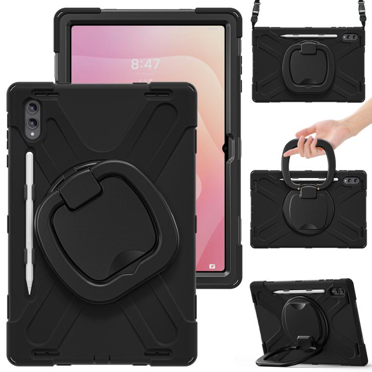 For Samsung Galaxy Tab S11 Ultra Silicone Hybrid PC Tablet Case with Holder & Shoulder Strap