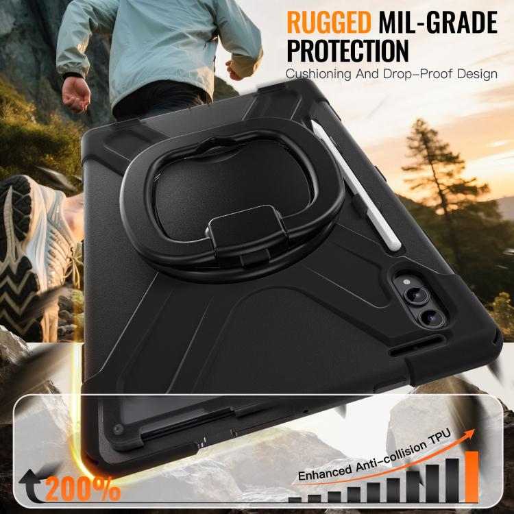 For Samsung Galaxy Tab S11 Ultra Silicone Hybrid PC Tablet Case with Holder & Shoulder Strap