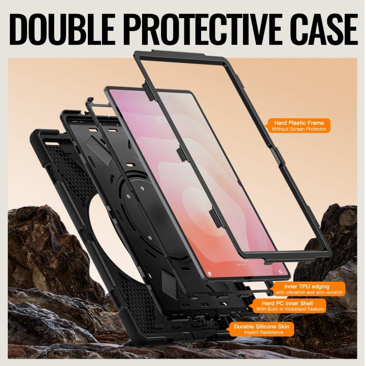 For Samsung Galaxy Tab S11 Ultra Silicone Hybrid PC Tablet Case with Holder & Shoulder Strap