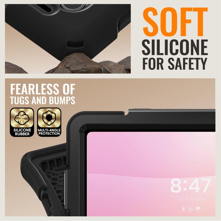 For Samsung Galaxy Tab S11 Ultra Silicone Hybrid PC Tablet Case with Holder & Shoulder Strap