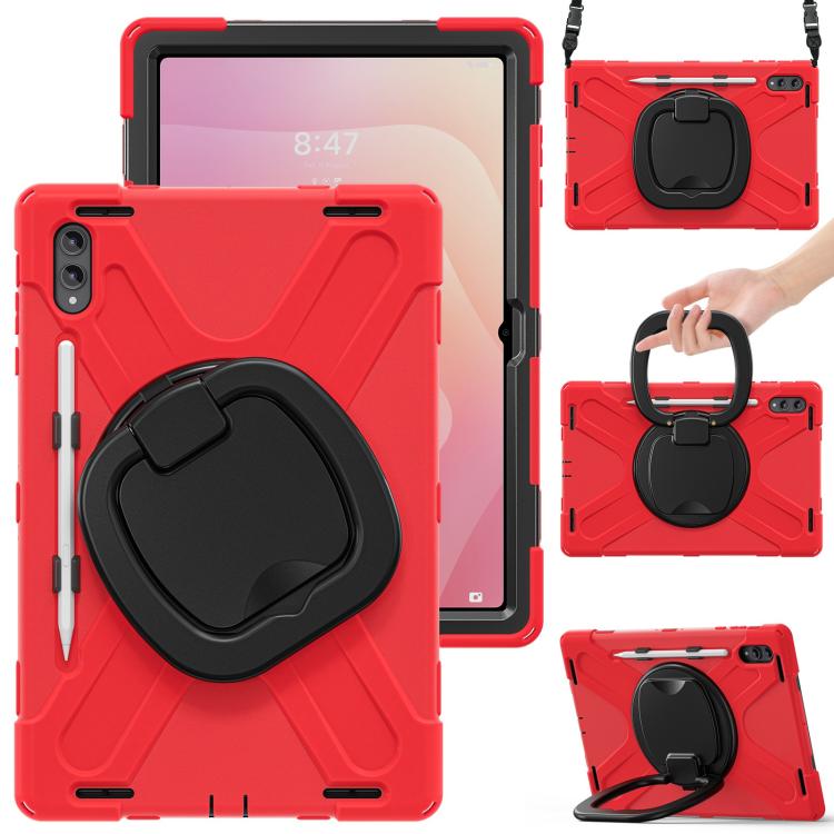 For Samsung Galaxy Tab S11 Ultra Silicone Hybrid PC Tablet Case with Holder & Shoulder Strap