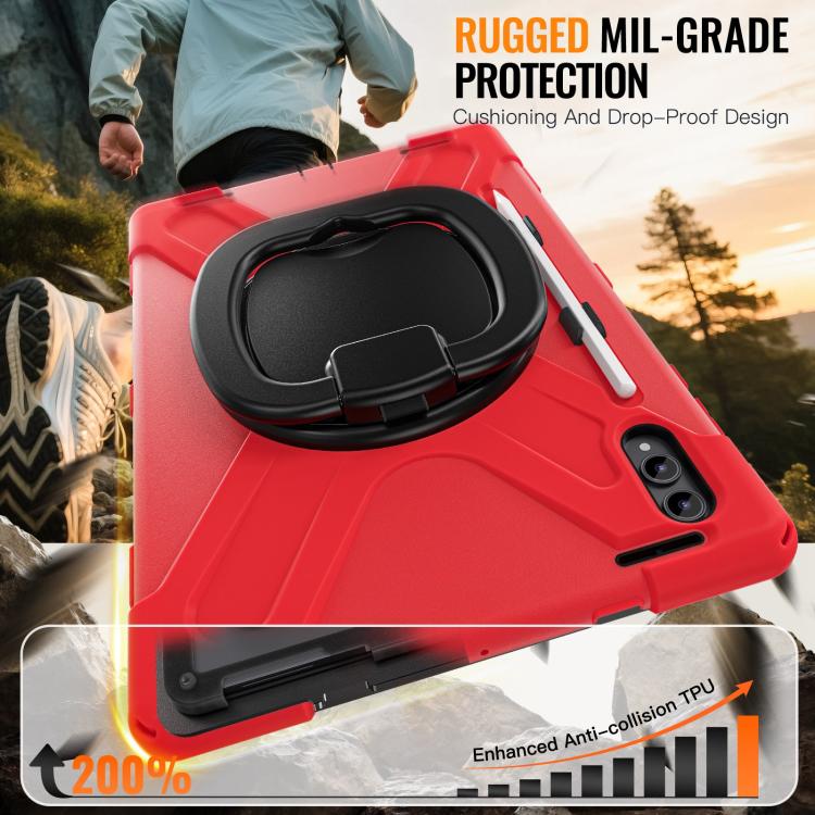 For Samsung Galaxy Tab S11 Ultra Silicone Hybrid PC Tablet Case with Holder & Shoulder Strap
