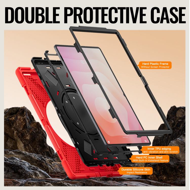 For Samsung Galaxy Tab S11 Ultra Silicone Hybrid PC Tablet Case with Holder & Shoulder Strap