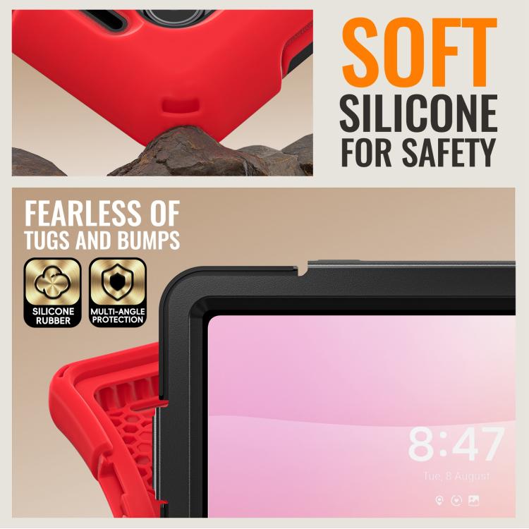 For Samsung Galaxy Tab S11 Ultra Silicone Hybrid PC Tablet Case with Holder & Shoulder Strap