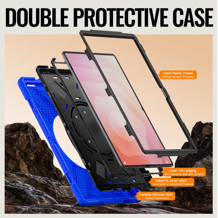For Samsung Galaxy Tab S11 Ultra Silicone Hybrid PC Tablet Case with Holder & Shoulder Strap
