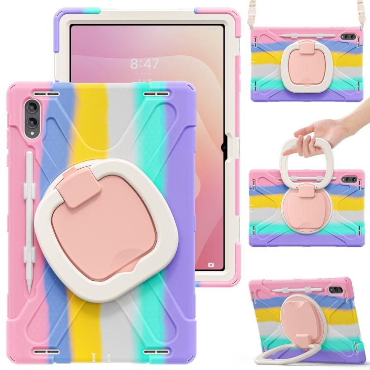 For Samsung Galaxy Tab S11 Ultra Silicone Hybrid PC Tablet Case with Holder & Shoulder Strap