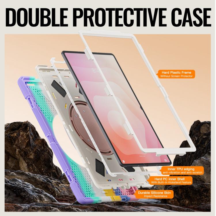 For Samsung Galaxy Tab S11 Ultra Silicone Hybrid PC Tablet Case with Holder & Shoulder Strap