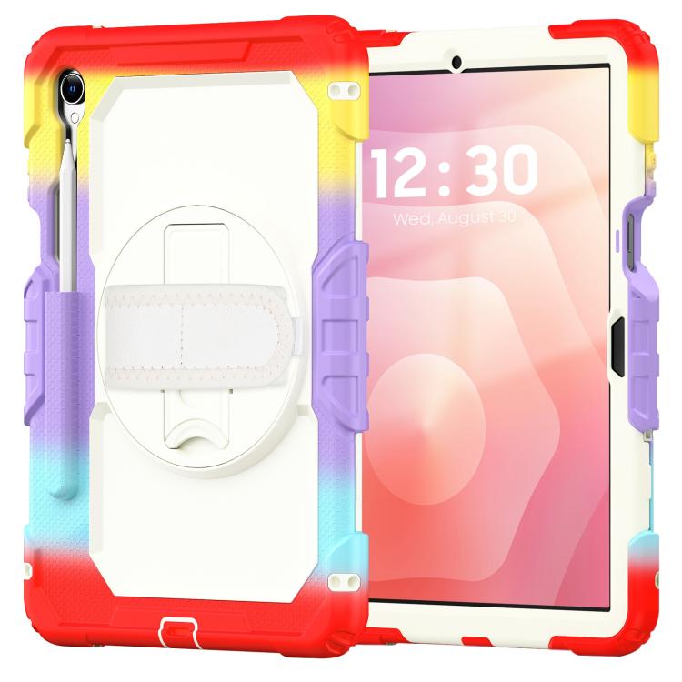 For Samsung Galaxy Tab S11 Lucky Wheel Grip Silicone Hybrid PC Tablet Case with Shoulder Strap