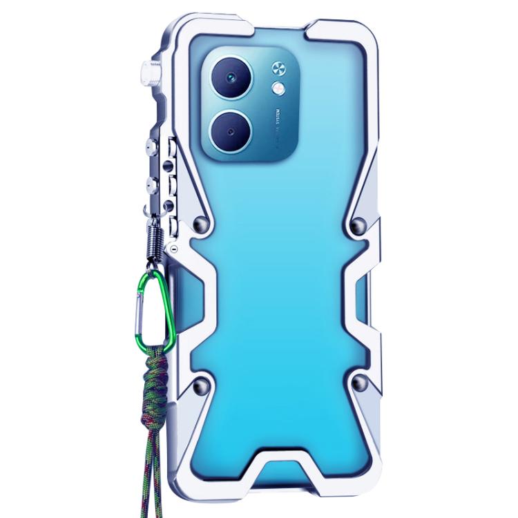 For OPPO A5x 4G / 5G Trigger Design Hollow Metal Frame Phone Case with Lanyard