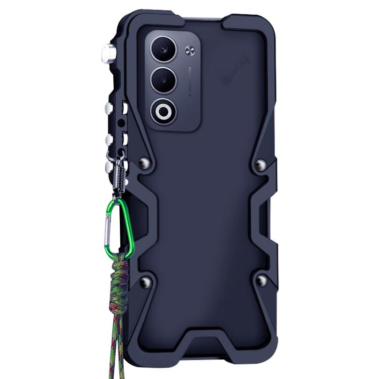 For OPPO A5 4G / 5G Trigger Design Hollow Metal Frame Phone Case with Lanyard