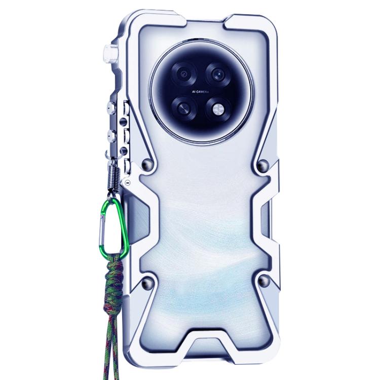 For OPPO A6 GT 5G Trigger Design Hollow Metal Frame Phone Case with Lanyard