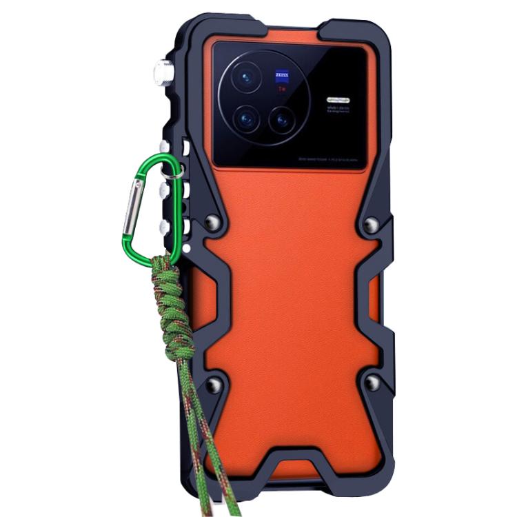 For vivo X80 Pro Trigger Design Hollow Metal Frame Phone Case with Lanyard