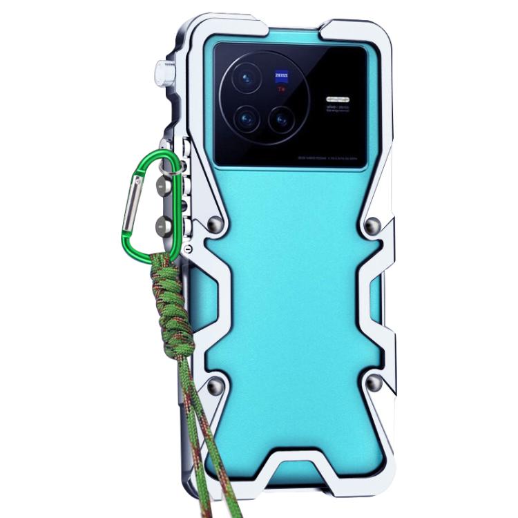 For vivo X80 Trigger Design Hollow Metal Frame Phone Case with Lanyard