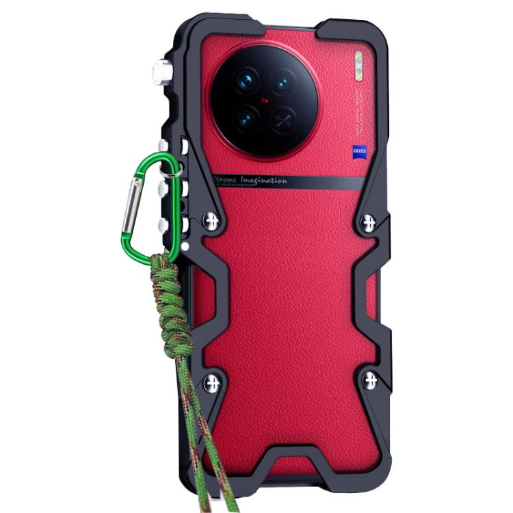For vivo X90 Trigger Design Hollow Metal Frame Phone Case with Lanyard
