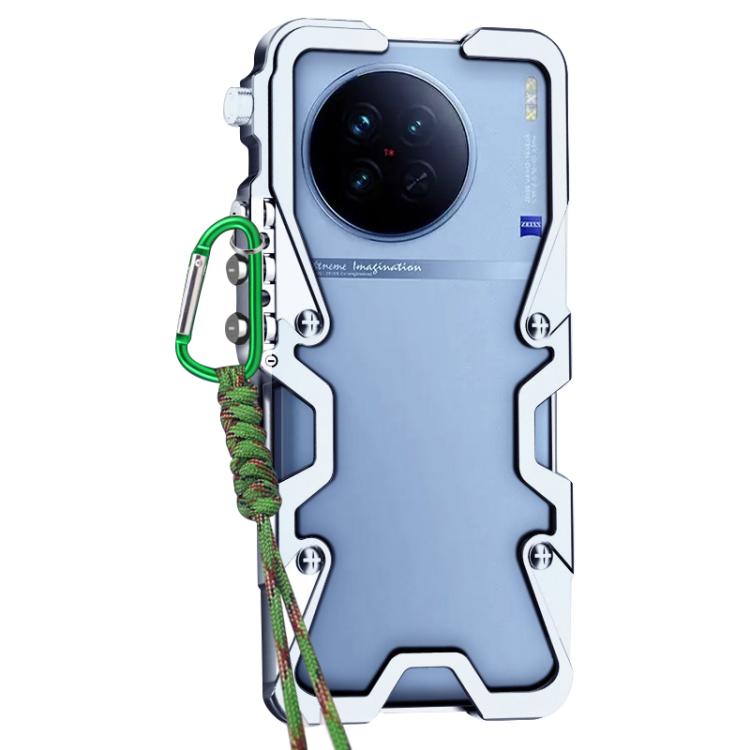 For vivo X90 Trigger Design Hollow Metal Frame Phone Case with Lanyard
