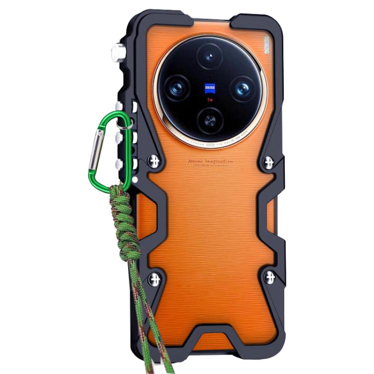 For vivo X100 Trigger Design Hollow Metal Frame Phone Case with Lanyard