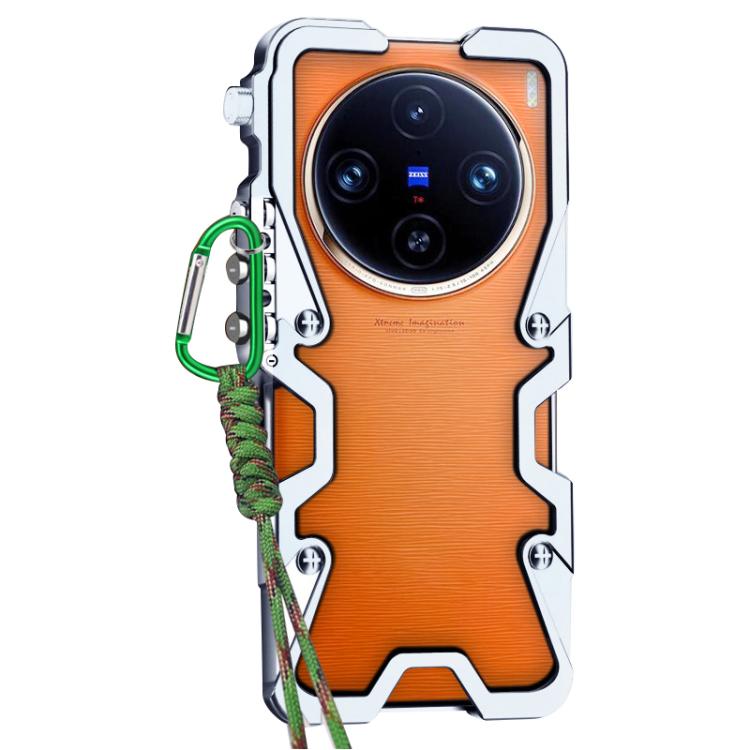 For vivo X100 Trigger Design Hollow Metal Frame Phone Case with Lanyard