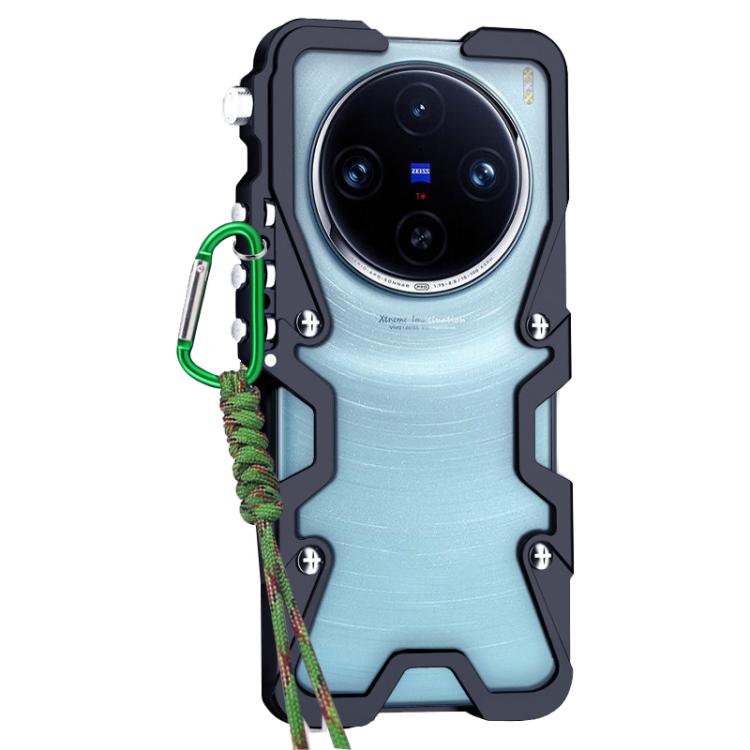 For vivo X100 Pro Trigger Design Hollow Metal Frame Phone Case with Lanyard