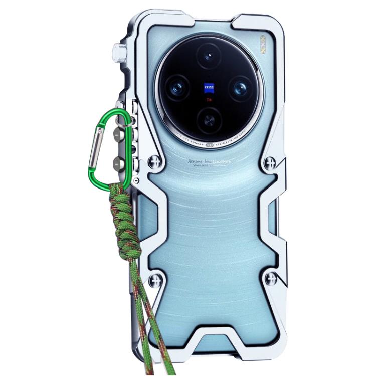 For vivo X100 Pro Trigger Design Hollow Metal Frame Phone Case with Lanyard