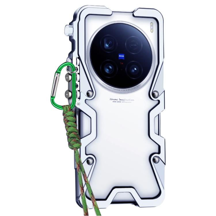 For vivo X100 Ultra Trigger Design Hollow Metal Frame Phone Case with Lanyard