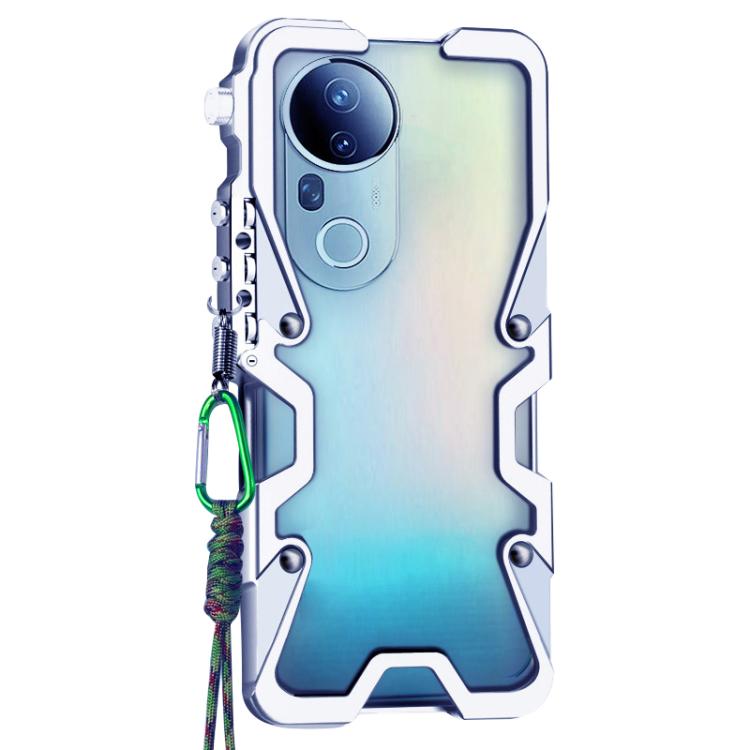 For vivo T4 Ultra 5G Trigger Design Hollow Metal Frame Phone Case with Lanyard