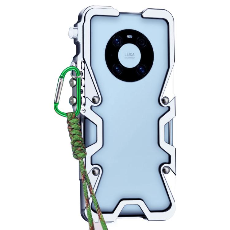 For Huawei Mate 40 Pro Trigger Design Hollow Metal Frame Phone Case with Lanyard