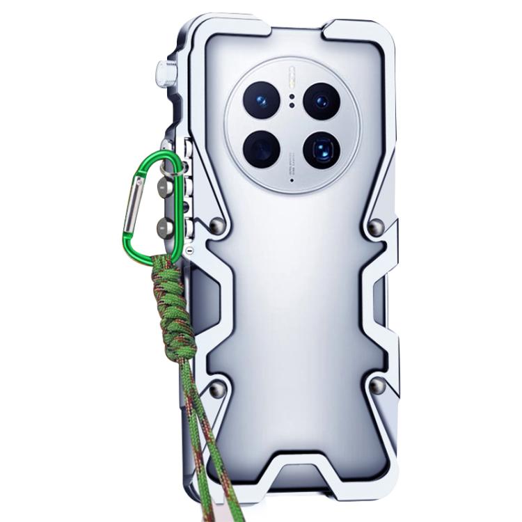 For Huawei Mate 50 Pro Trigger Design Hollow Metal Frame Phone Case with Lanyard