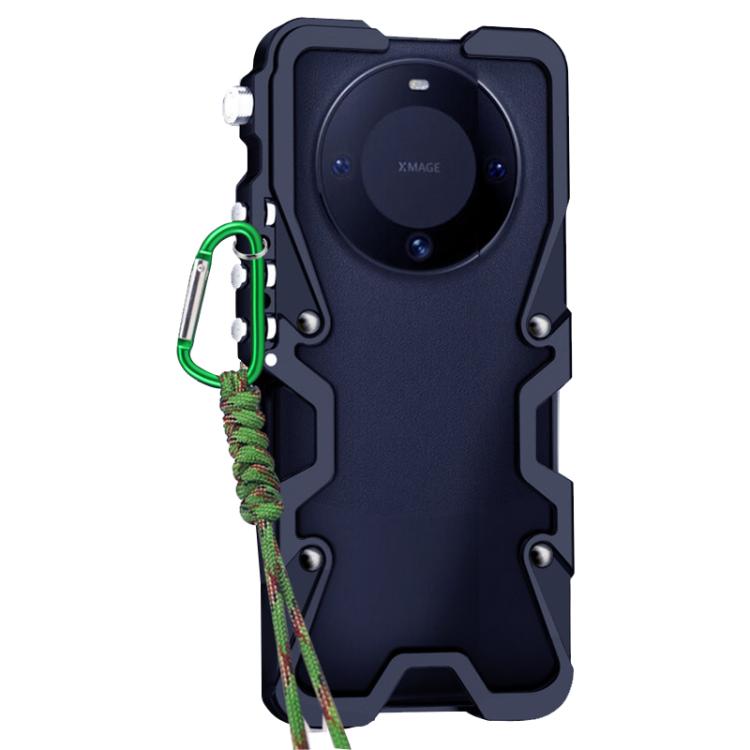 For Huawei Mate 60 Trigger Design Hollow Metal Frame Phone Case with Lanyard
